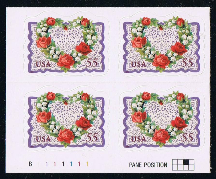 # 3275 (1999) Love, Victorian Wreath - PB, LL #B1111111, MNH