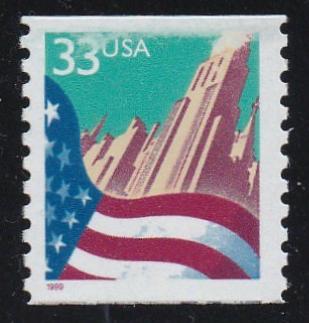 # 3280 (1999) Flag over City, Sm Date - Coil sgl, MNH