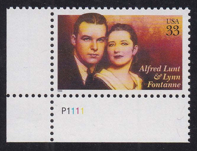 # 3287 (1999) Lunt & Fontanne - Plt sgl, LL #P1111, MNH