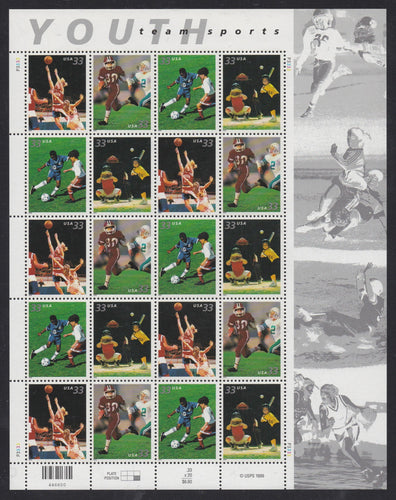 # 3399-3402 (2000) Youth Sports - Pane, P3333, MNH