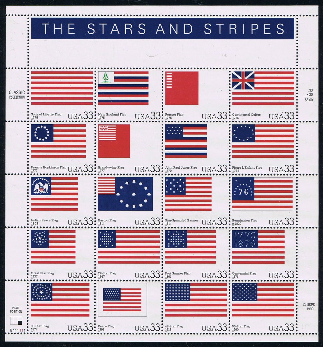 # 3403 (2000) Stars and Stripes - Pane, MNH