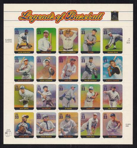 # 3408 (2000) Baseball Legends - Pane, #P3333, MNH