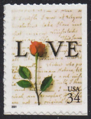 # 3497 (2001) Love, Rose, Denominated - Bklt sgl, MNH