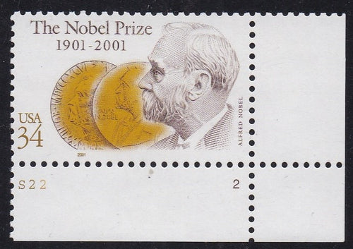 # 3504 (2001) Nobel Prize - Plt sgl, LR #S22-2, MNH