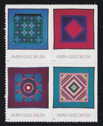 # 3524-27 (2001) Amish Quilts - BK/4, MNH