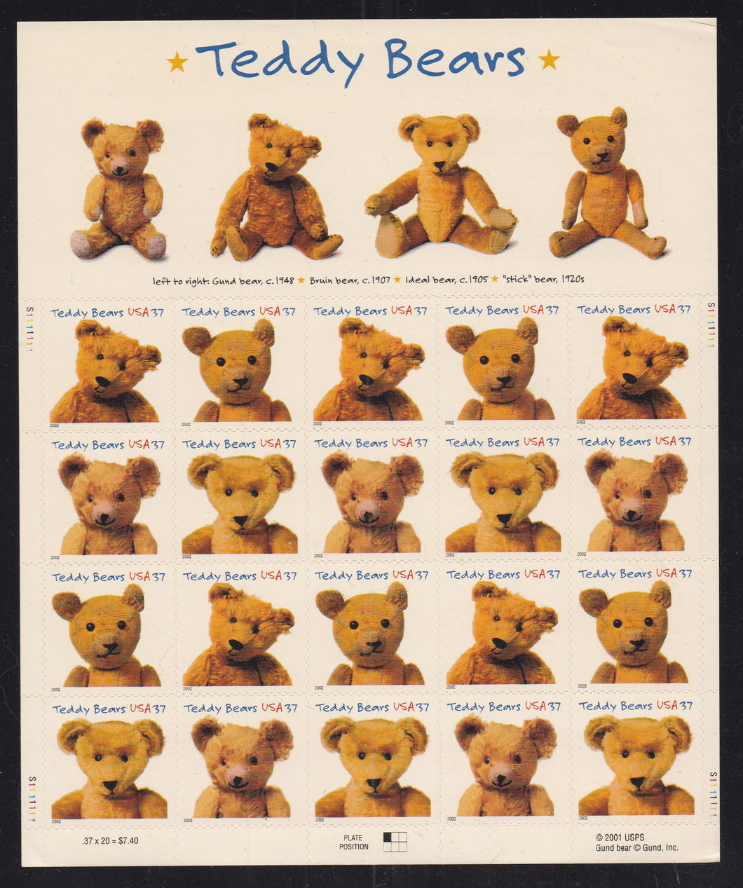 # 3653-56 (2002) Teddy Bears - Pane, MNH