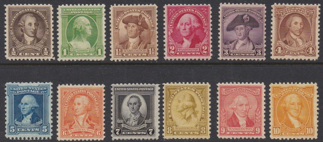 # 704-15 (1932) Washington Portraits - Sgls, Set/12, MNH