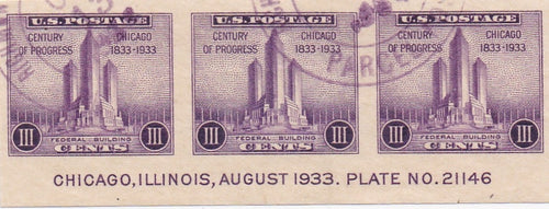 # 731a (1933) APS Souvenir Sheet - Strip/3, Used