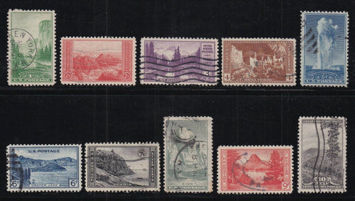 # 740-49 (1934) National Parks - Sgls, Set/10, VF/XF Used