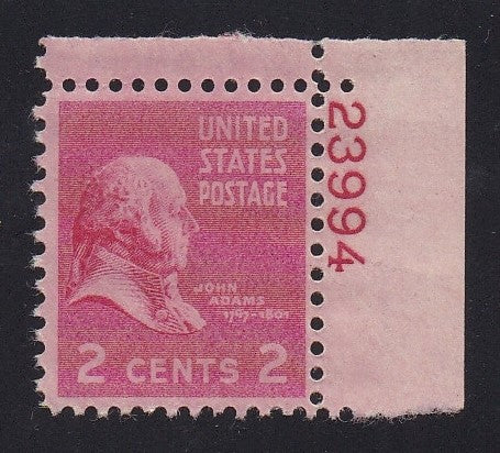 # 806 (1938) J Adams, rose pink - Plt sgl, UR #23994, MLH