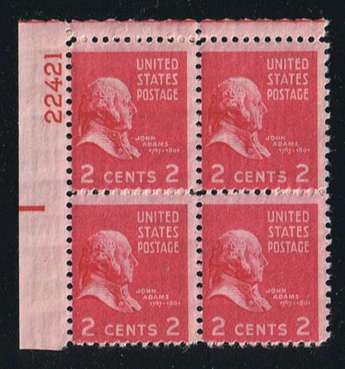 # 806 (1938) J Adams, rose carmine - PB, UL #22421, MNH