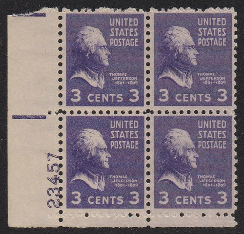 # 807 (1938) Jefferson, lt violet - PB, LL #23457, MNH