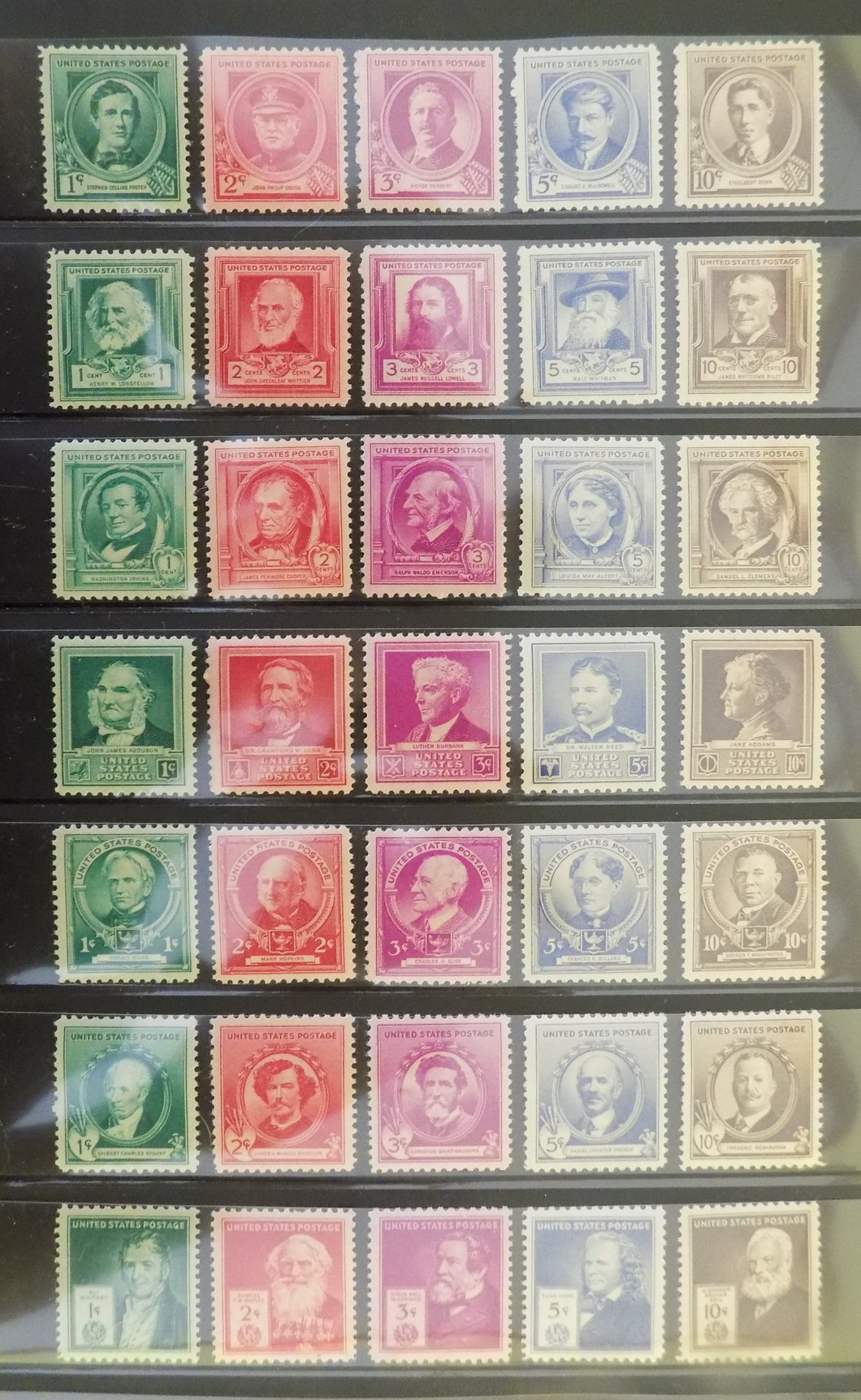 # 859-93 (1940) Famous Americans Portraits - Sgls, Set/35, XF MNH