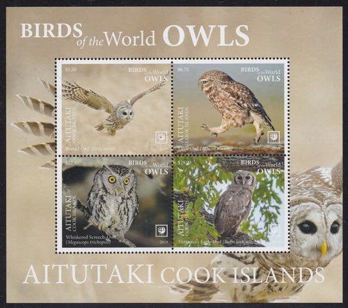 Aitutaki (2019) Birds of the World, Owls - S/S