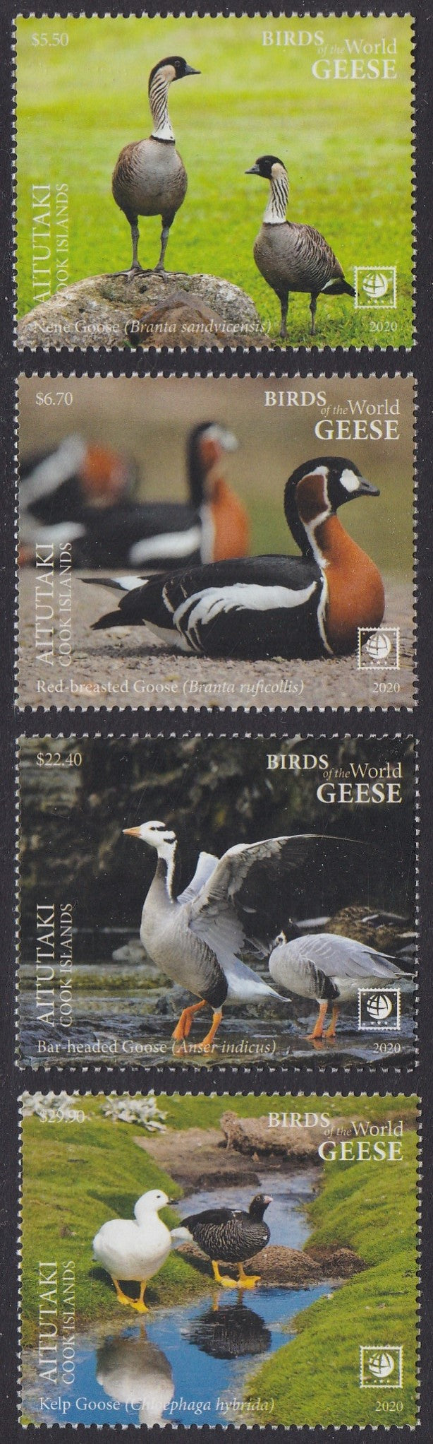 Aitutaki (2020) Birds of the World, Geese, Large Stamp - Sgls, Set/4