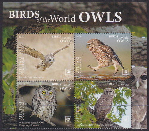 Aitutaki (2019) Birds of the World, Owls, Large Stamp - BK/4, Top