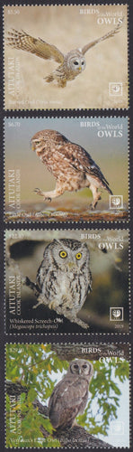 Aitutaki (2019) Birds of the World, Owls, Large Stamp - Sgls, Set/4