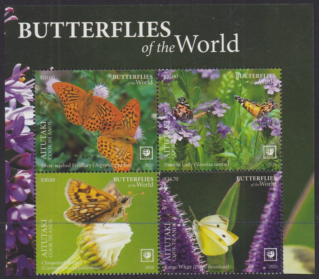 Aitutaki (2020) Butterflies of the World, Part II, Large Stamp - BK/4, Top