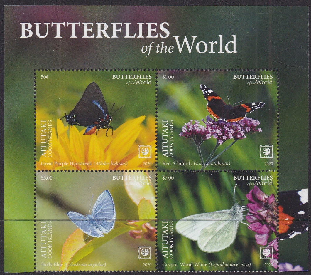 Aitutaki (2020) Butterflies of the World, Part I, Large Stamp - BK/4, Top