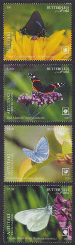 Aitutaki (2020) Butterflies of the World, Part I, Large Stamp - Sgls, Set/4