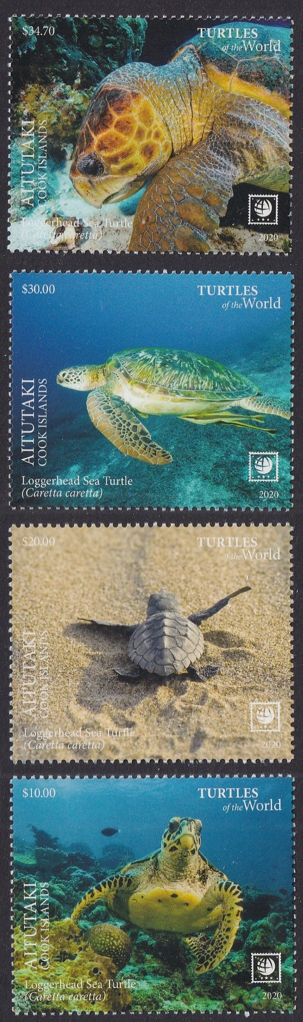 Aitutaki (2020) Turtles of the World II, Large Stamp - Sgls, Set/4