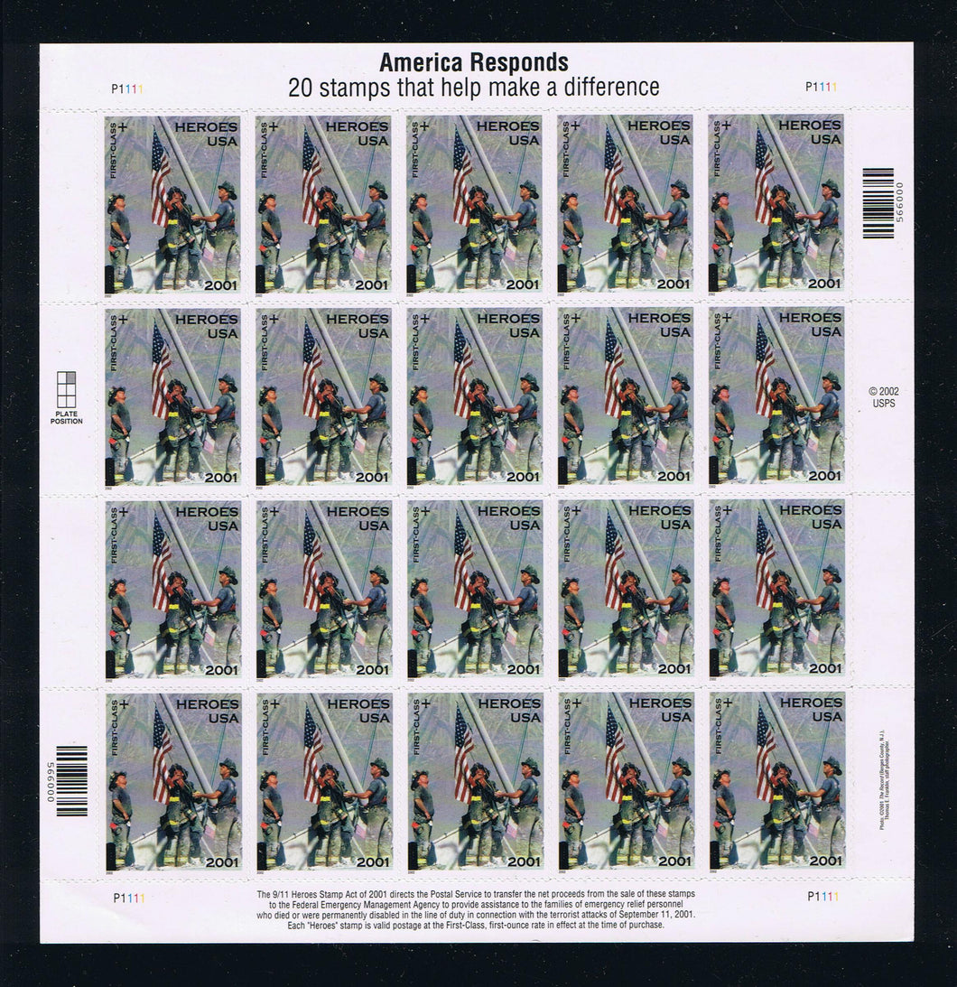 # B2 (2001) Heroes, Semi-Postal - Pane, #P1111, MNH