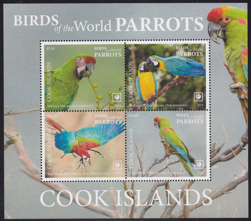 Cook Islands (2019) Birds of the World, Parrots - S/S