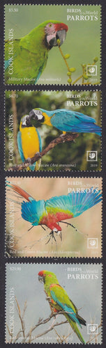 Cook Islands (2019) Birds of the World, Parrots, Large Stamp - Sgls, Set/4