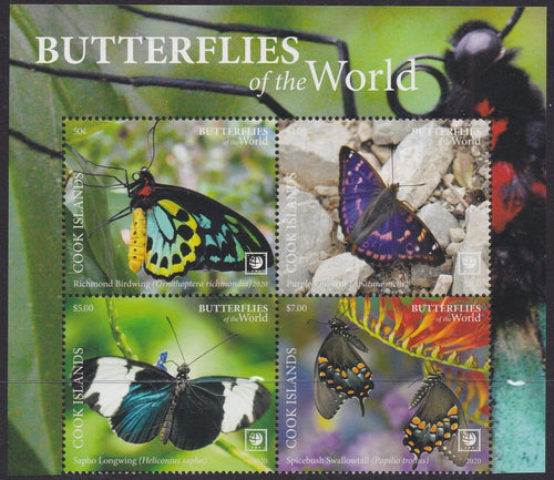 Cook Islands (2020) Butterflies of the World, Part I, Large Stamp - BK/4, Top