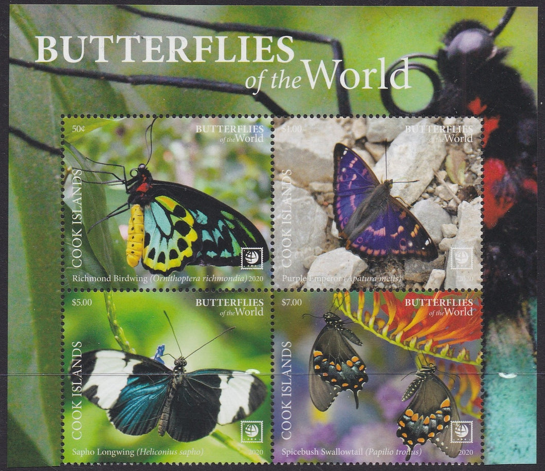 Cook Islands (2020) Butterflies of the World, Part I, Large Stamp - BK/4, Top