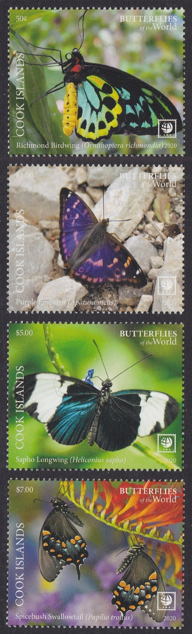 Cook Islands (2020) Butterflies of the World, Part I, Large Stamp - Sgls, Set/4