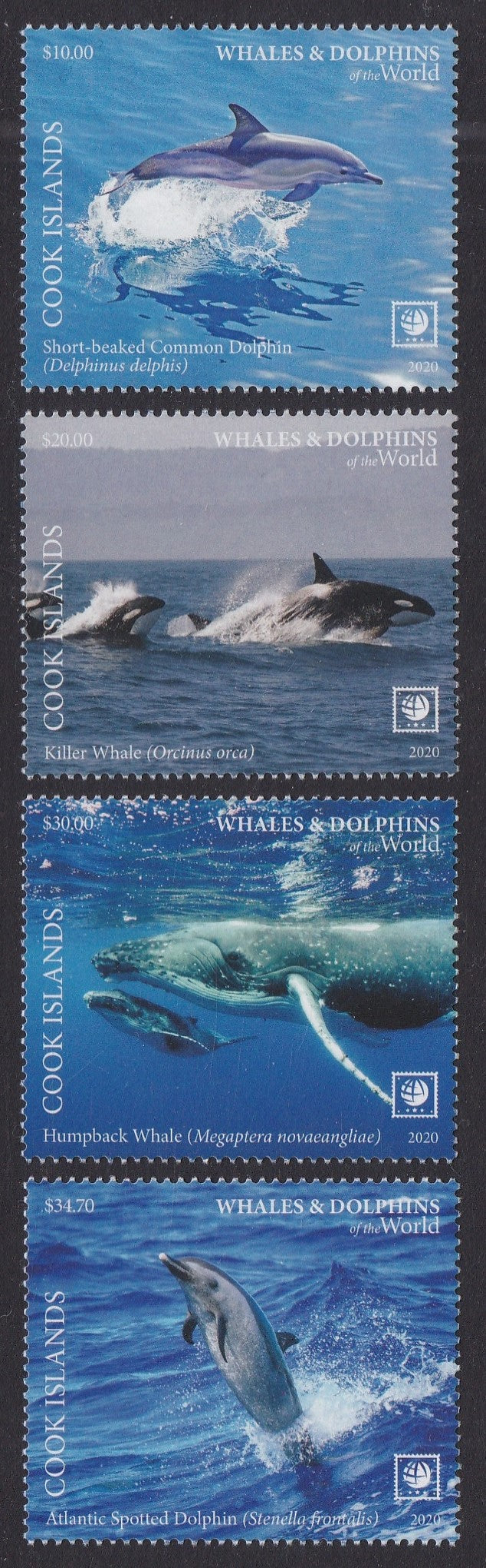 Cook Islands (2020) Whales & Dolphins of the World, Part II, Large Stamp - Sgls, Set/4