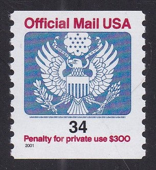 # O158 (2001) Eagle, Official Mail - Coil sgl, MNH