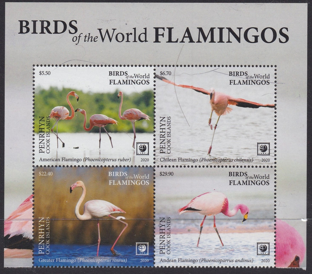 Penrhyn (2020) Birds of the World, Flamingos, Large Stamp - BK/4, Top