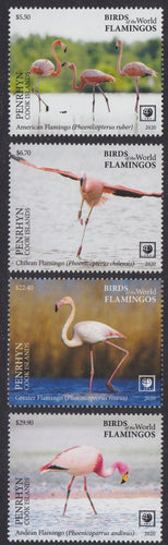 Penrhyn (2020) Birds of the World, Flamingos, Large Stamp - Sgls, Set/4