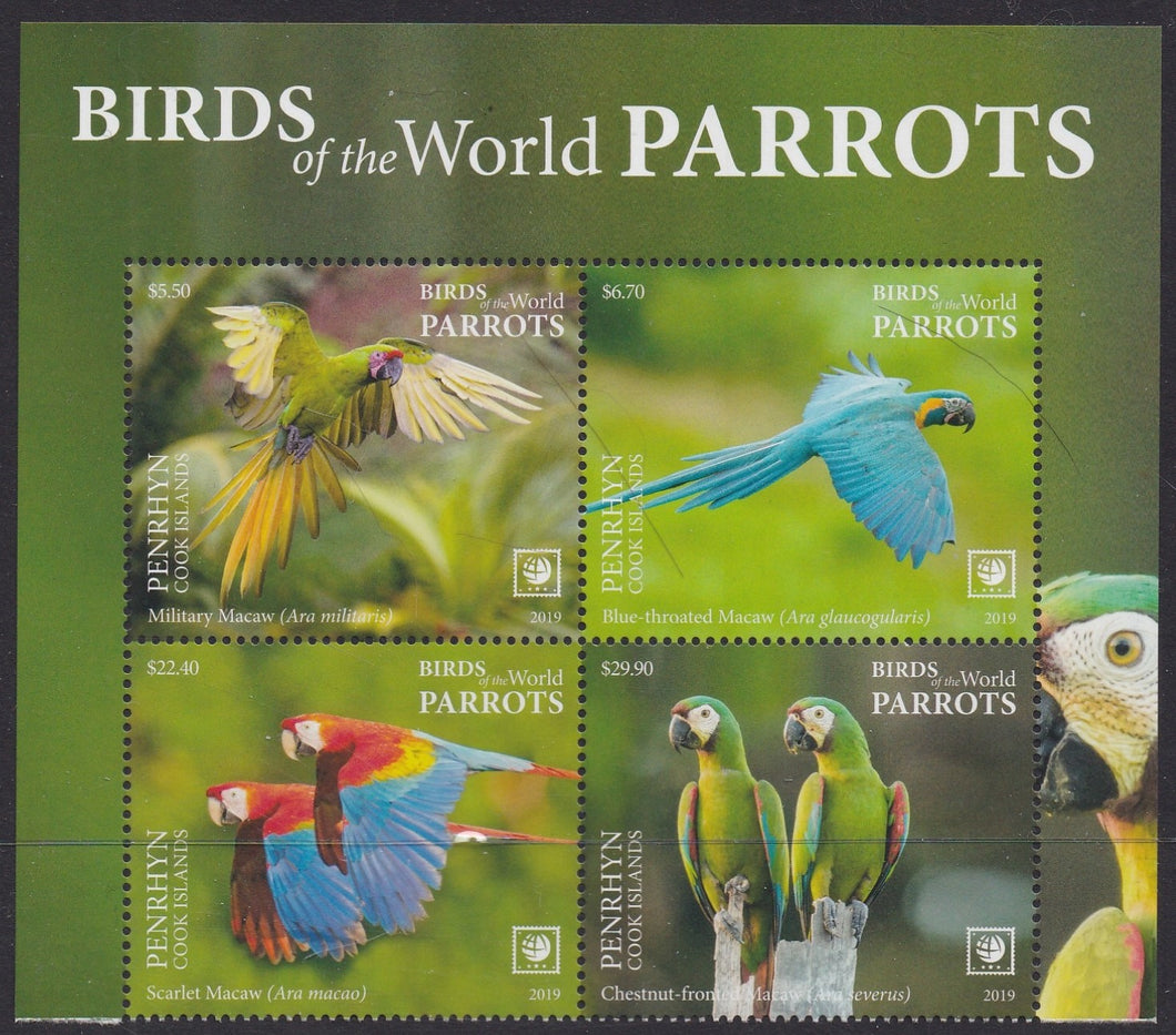 Penrhyn (2019) Birds of the World, Parrots, Large Stamp - BK/4, Top