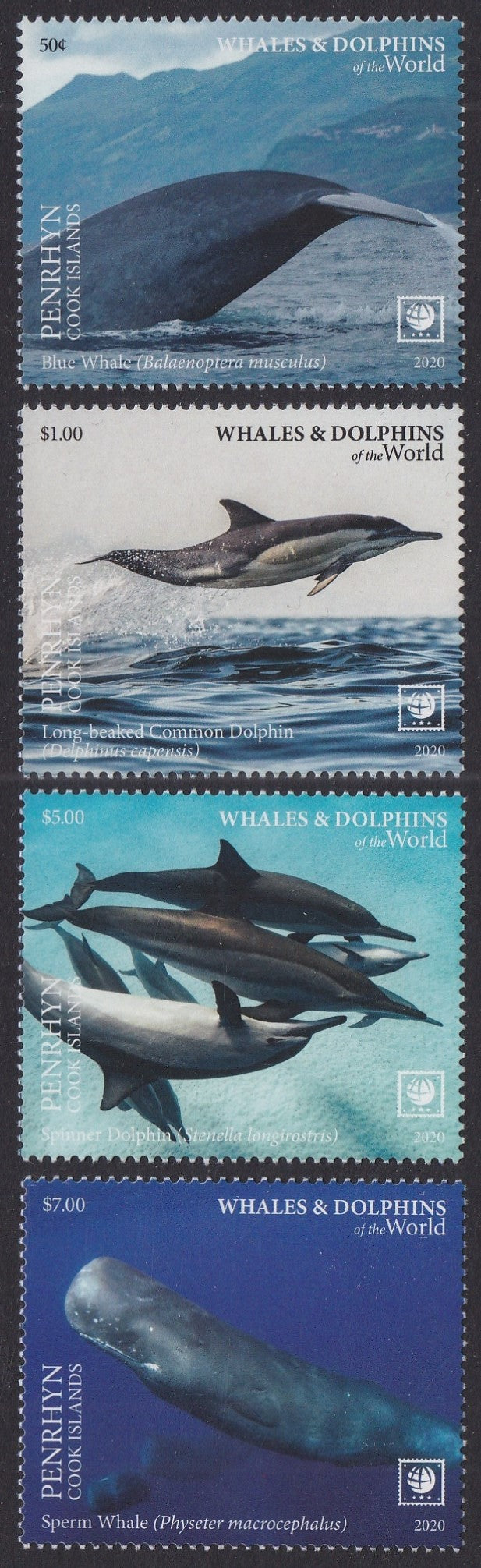 Penrhyn (2020) Whales & Dolphins of the World, Part I, Large Stamp - Sgls, Set/4