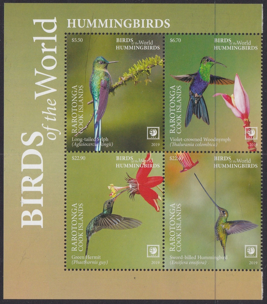 Rarotonga (2019) Birds of the World, Hummingbirds, Large Stamp - BK/4, Label