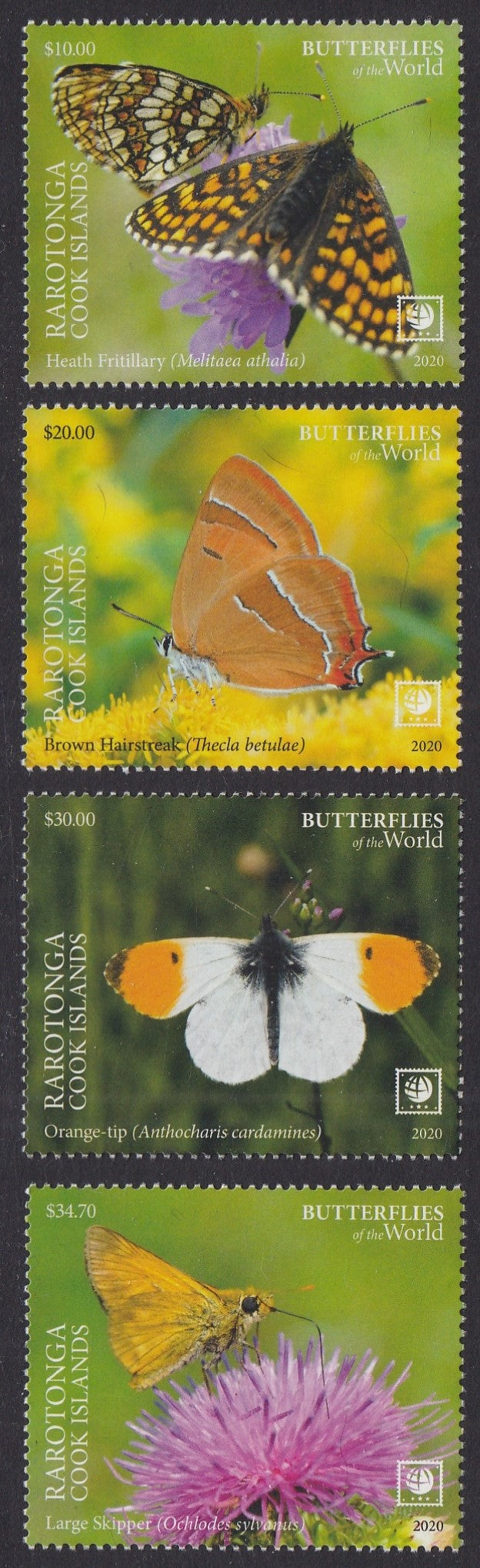 Rarotonga (2020) Butterflies of the World, Part II, Large Stamp - Sgls, Set/4