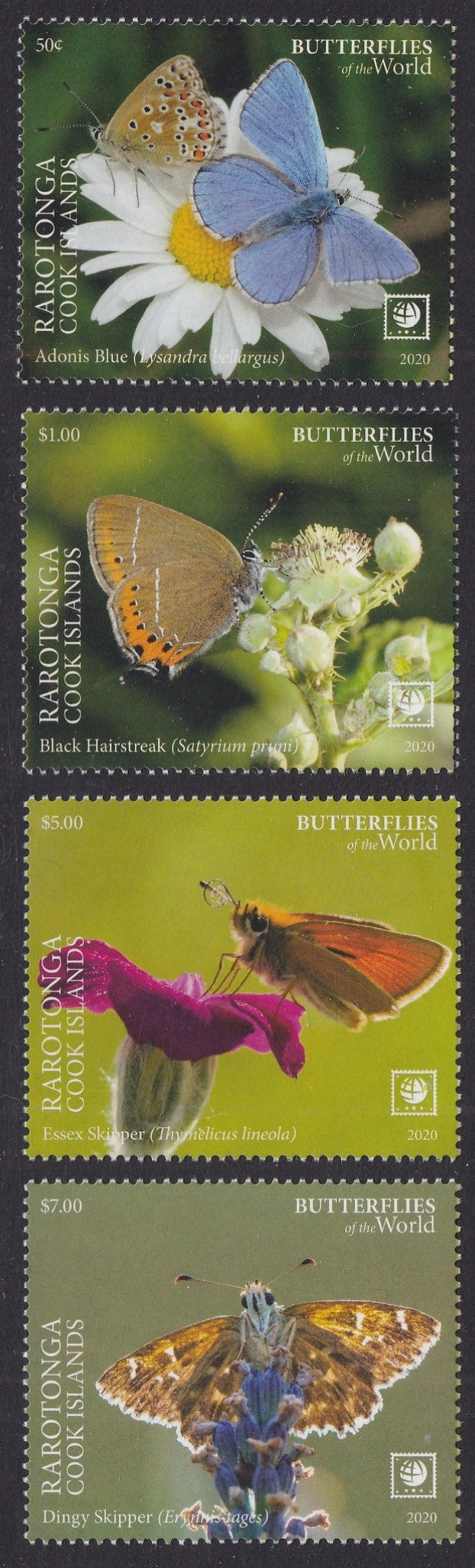 Rarotonga (2020) Butterflies of the World, Part I, Large Stamp - Sgls, Set/4