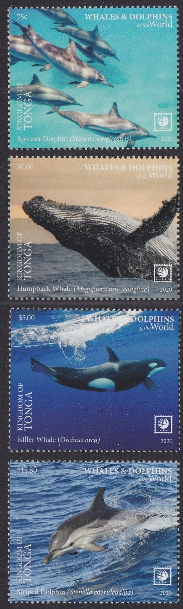 Tonga (2020) Whales & Dolphins of the World, Part I, Large Stamp - Sgls, Set/4