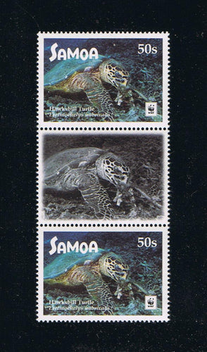 2016 Samoa WWF Hawksbill Turtle Gutter Pairs with Grayscale Image [1]