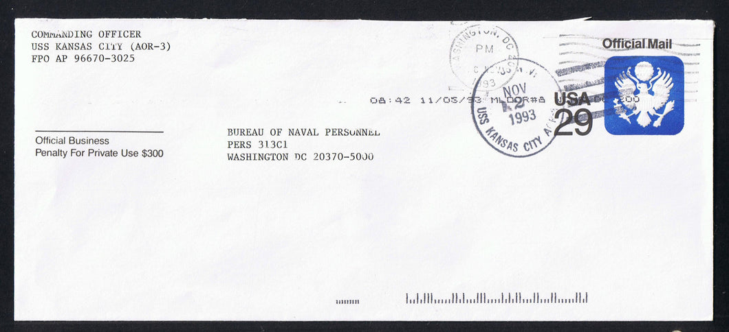 # UO84 (1991) Official Mail Stationery - USED, USS Kansas City